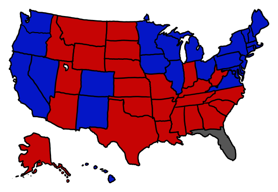 a map showing florida tied and all other states going as nate silver currently projects