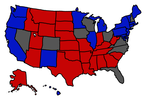 a map showing all battleground states tied